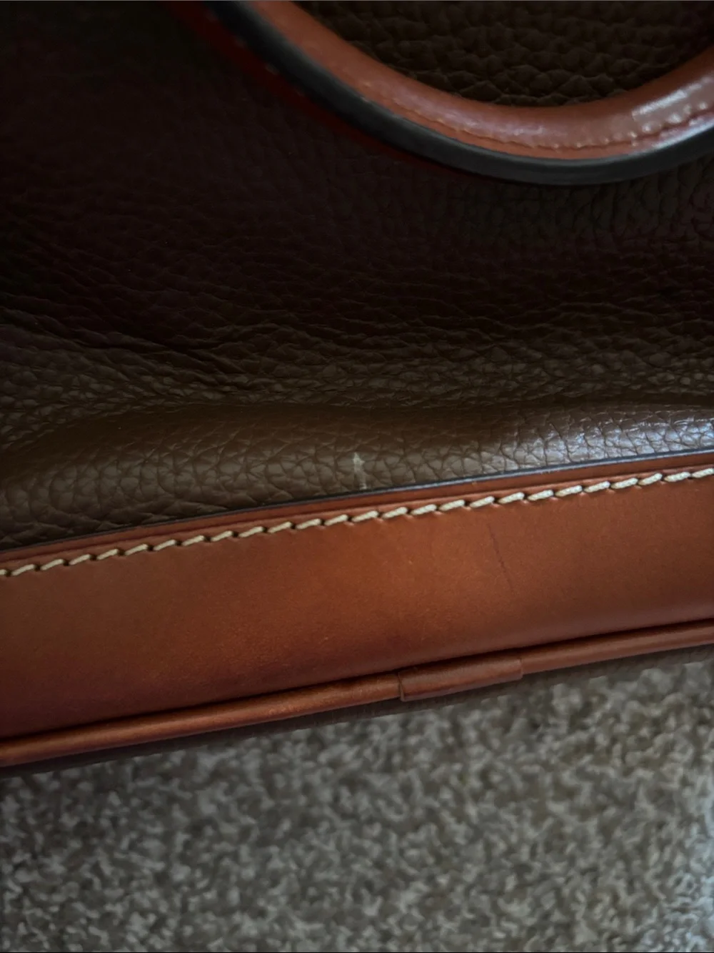 Dooney & Bourke Brown Pebbled Leather Dome Satchel with Tan Trim